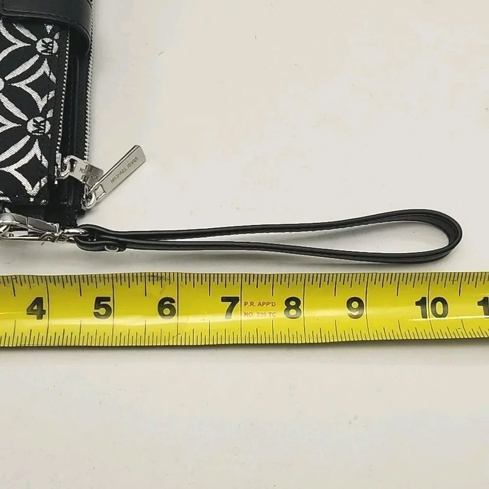 Michael Kors Wristlet Wallet Phone Black Silver Jet Set Double Zip 7.25x4.5
